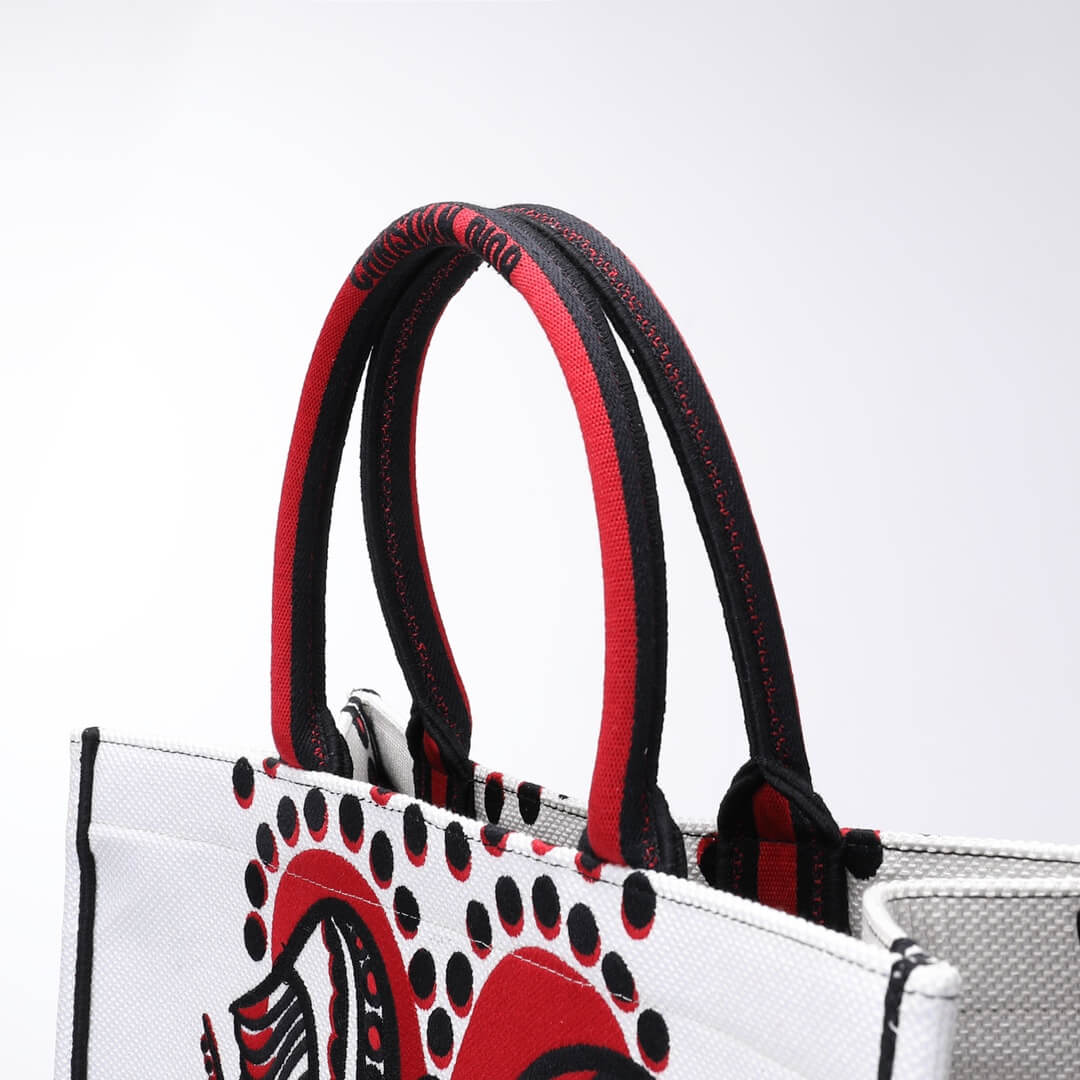 DIR1286 Book Tote big size 36.5cm 41.5cm Oblique Embroidery white red