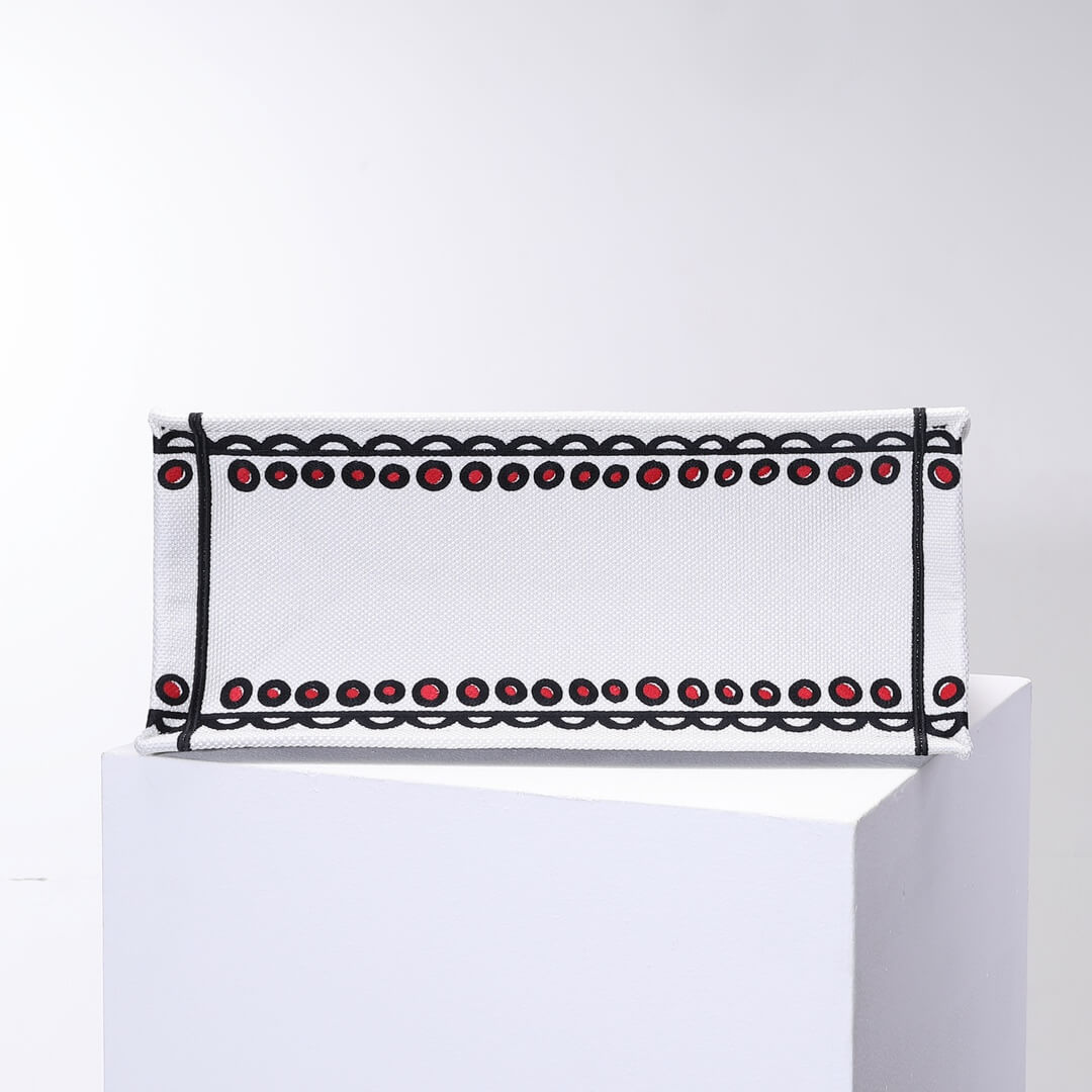 DIR1286 Book Tote big size 36.5cm 41.5cm Oblique Embroidery white red