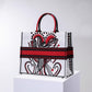 DIR1286 Book Tote big size 36.5cm 41.5cm Oblique Embroidery white red