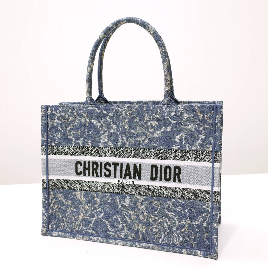 DIR1286 Book Tote big size 36.5cm 41.5cm Oblique Embroidery blue