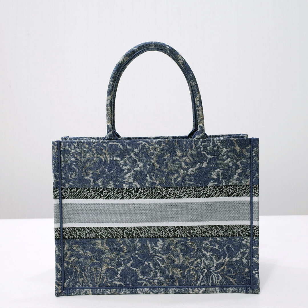 DIR1286 Book Tote big size 36.5cm 41.5cm Oblique Embroidery blue