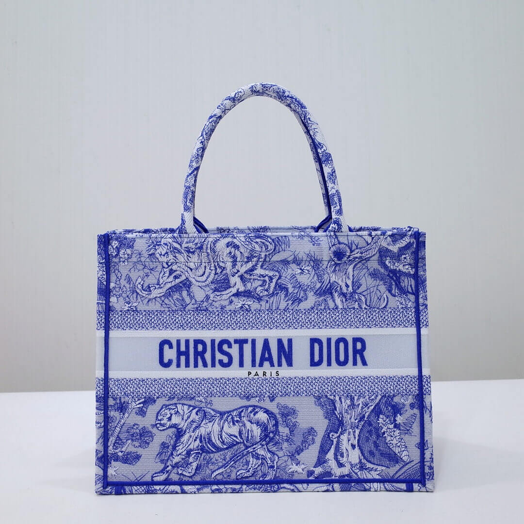 DIR1286 Book Tote big size 36.5cm 41.5cm Oblique Embroidery blue-5