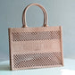 DIR1286 Book Tote big size 36.5cm 41.5cm Oblique Embroidery nude