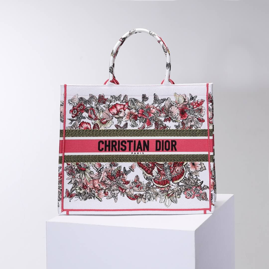 DIR1286 Book Tote big size 36.5cm 41.5cm Oblique Embroidery white red-2