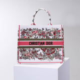 DIR1286 Book Tote big size 36.5cm 41.5cm Oblique Embroidery white red-2
