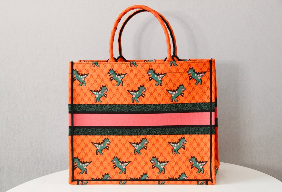 DIR1286 Book Tote small size 36.5cm 41.5cm Embroidery orange