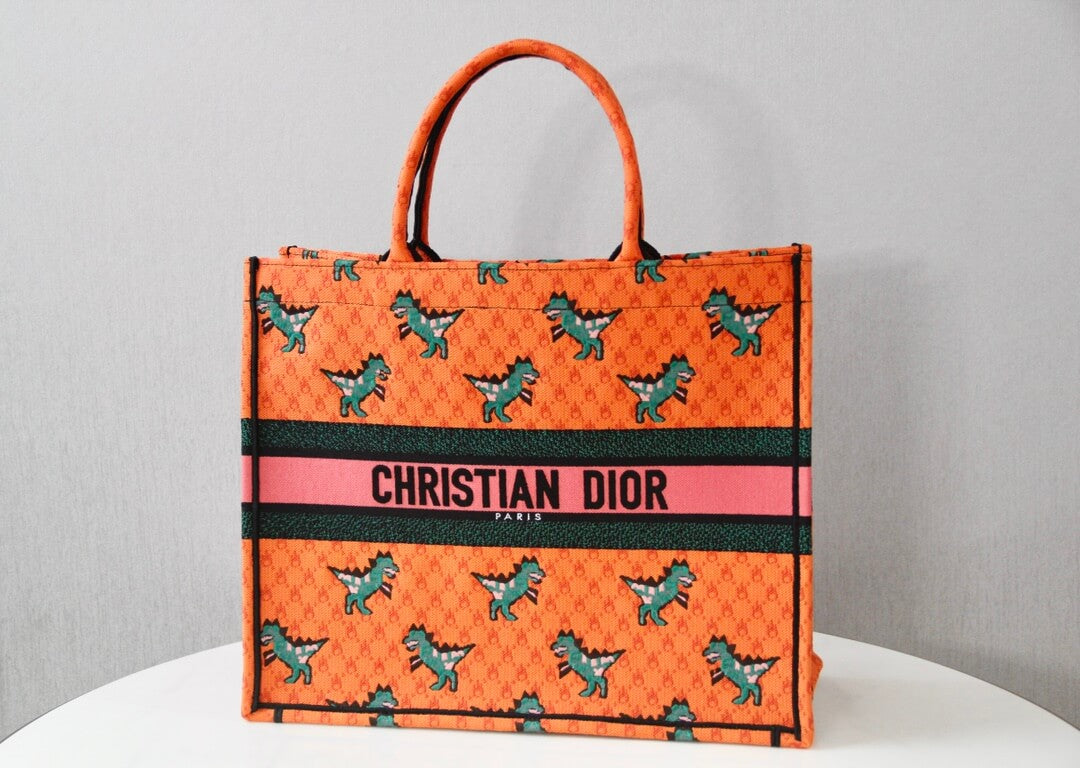DIR1286 Book Tote small size 36.5cm 41.5cm Embroidery orange
