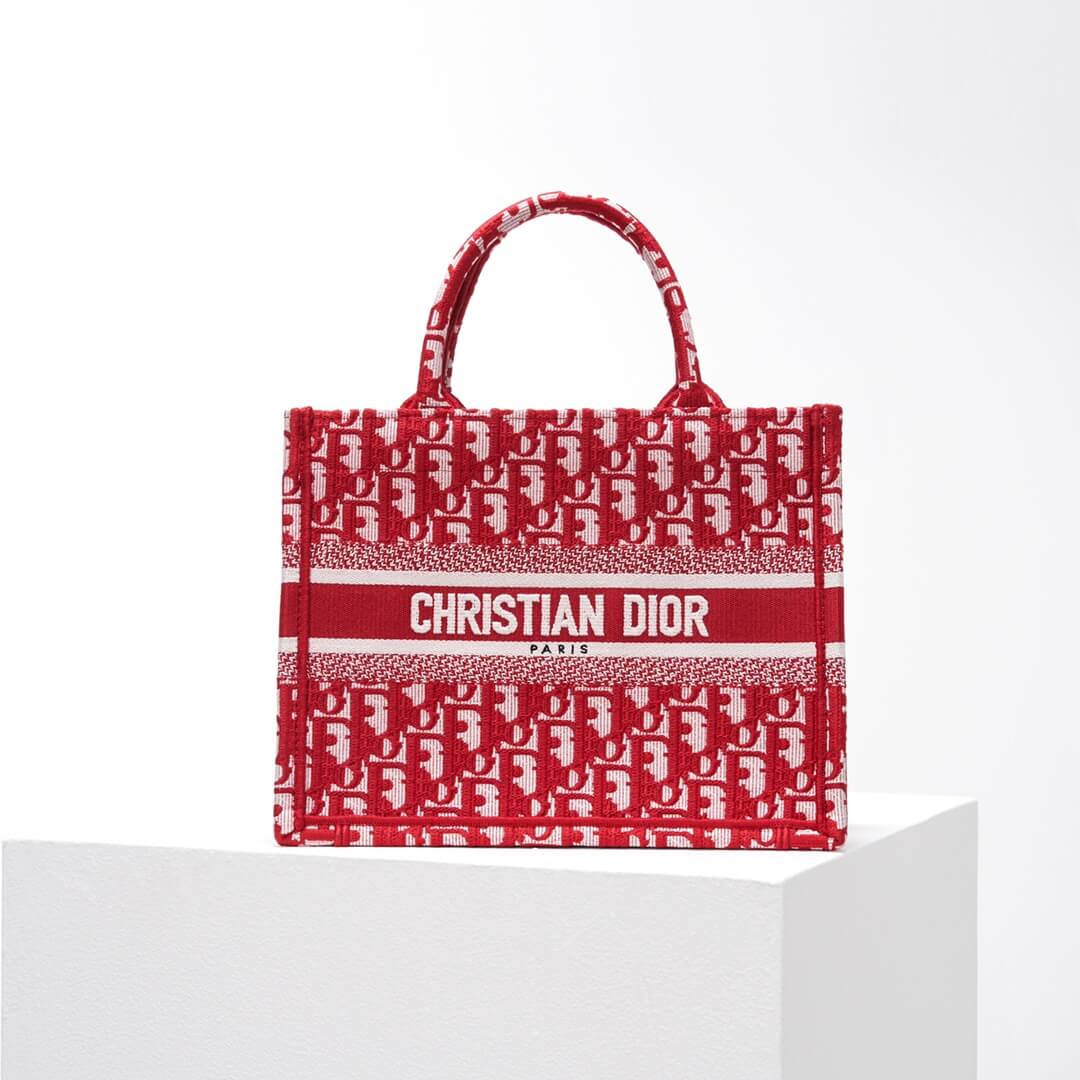 DIR1286 Book Tote BIG 26.5cm Embroidery LOGO red Handbag red-5