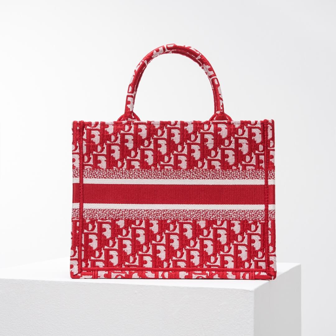 DIR1286 Book Tote BIG 26.5cm Embroidery LOGO red Handbag red-5