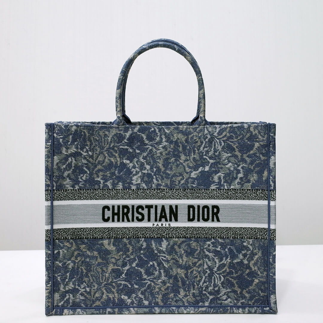 DIR1286 Book Tote big size 36.5cm 41.5cm Oblique Embroidery blue