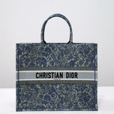 DIR1286 Book Tote big size 36.5cm 41.5cm Oblique Embroidery blue