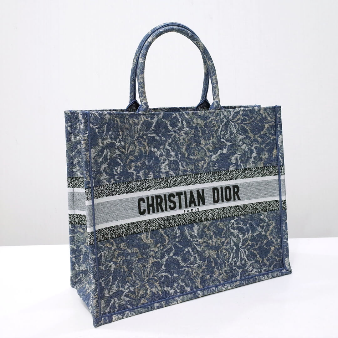 DIR1286 Book Tote big size 36.5cm 41.5cm Oblique Embroidery blue