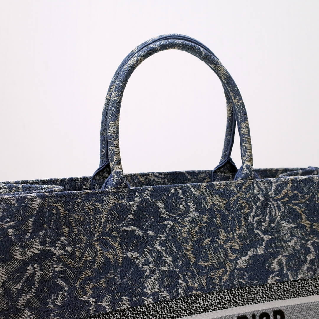 DIR1286 Book Tote big size 36.5cm 41.5cm Oblique Embroidery blue