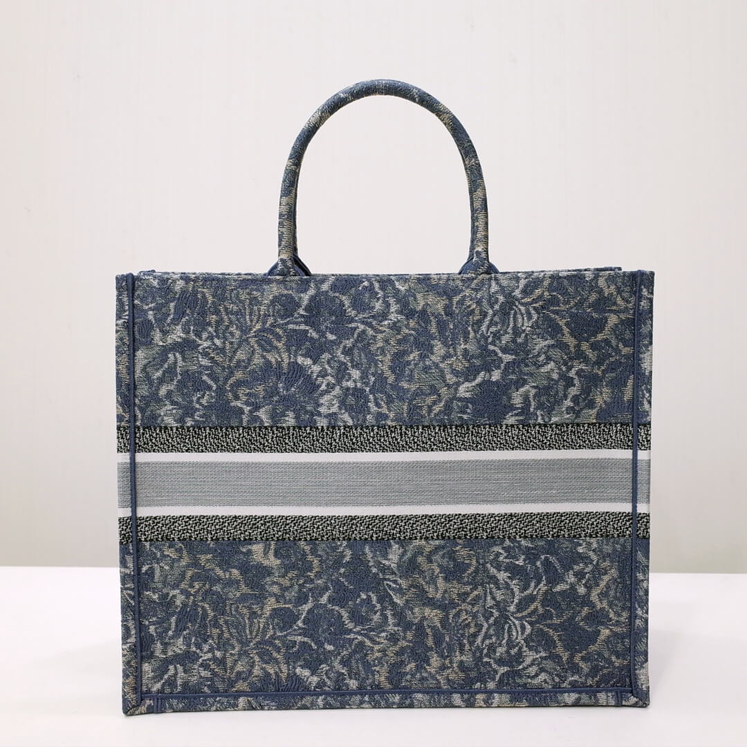 DIR1286 Book Tote big size 36.5cm 41.5cm Oblique Embroidery blue