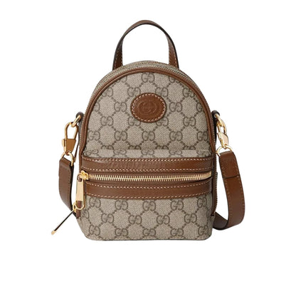 GG MINI CANVAS INTERLOCKING G BACKPACK BROWN 19CM