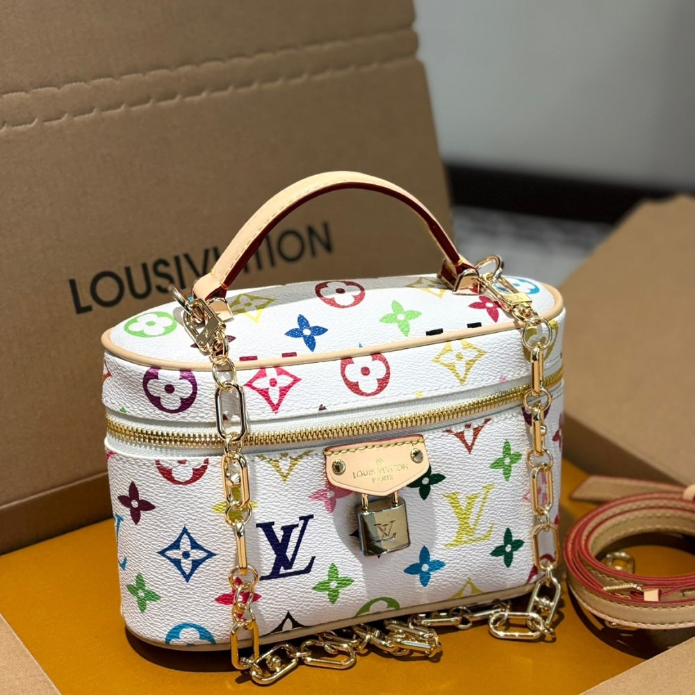LV X TAKASHI MURAKAMI VANITY CHAIN POUCH WHITE 20CM M13662