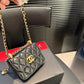 CC 21A MINI FLAP COIN PURSE WITH CHAIN HANDLE SHOULDER CROSSBODY BAG BLACK 12CM