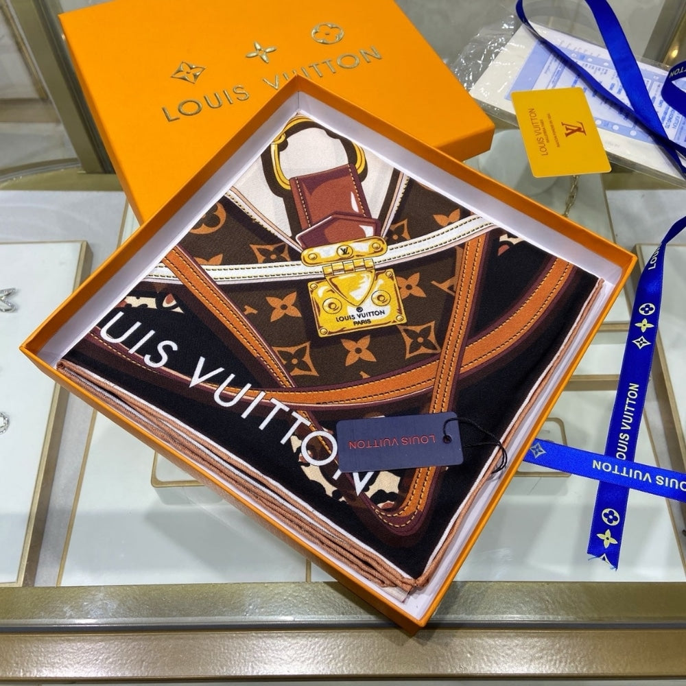 LV MY EVERYTHING DOUBLE SIDE SHAWL IN BROWN 90CM M00411