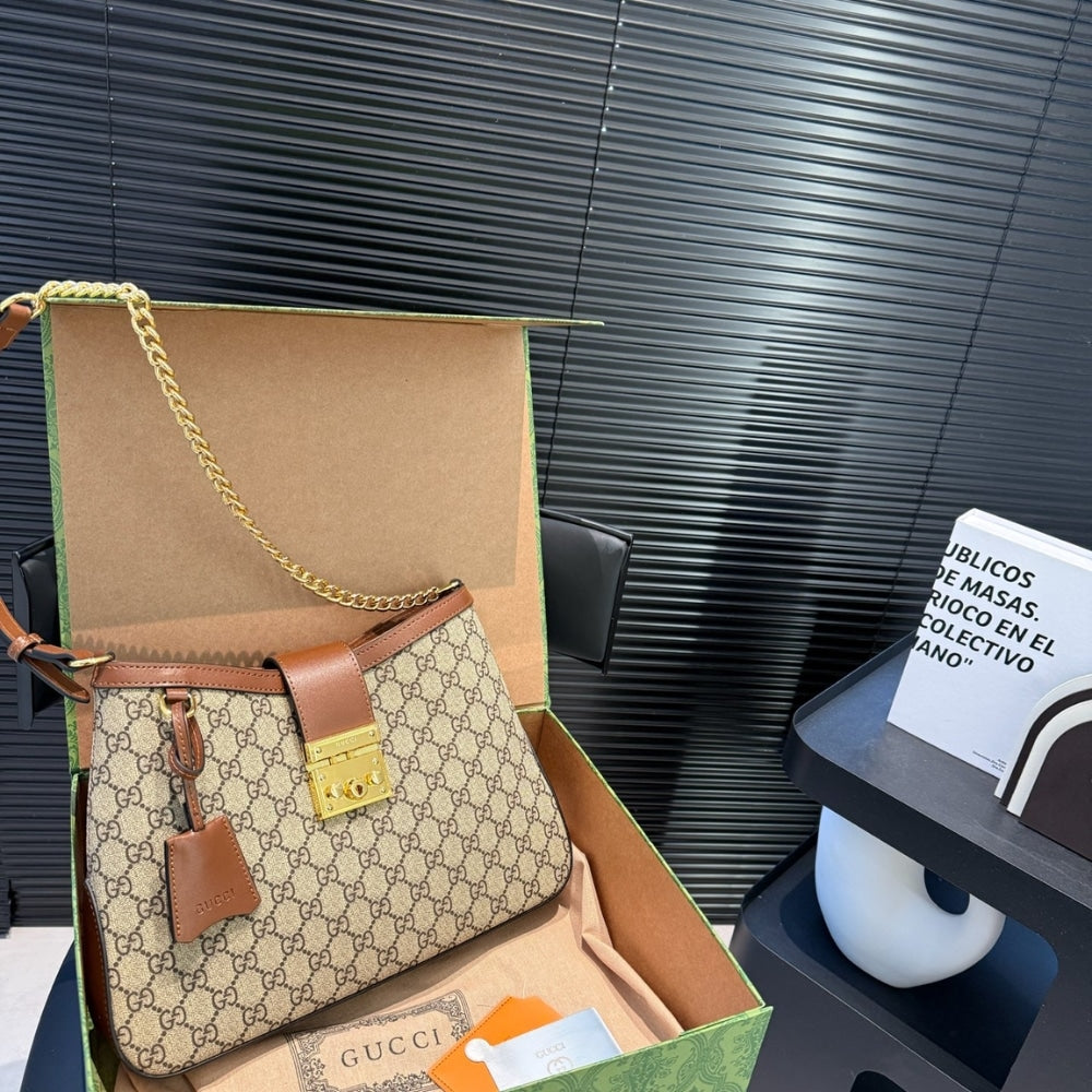 GG PADLOCK GG MEDIUM SHOULDER BAG BROWN 33CM ?795113 KHNKG 8534