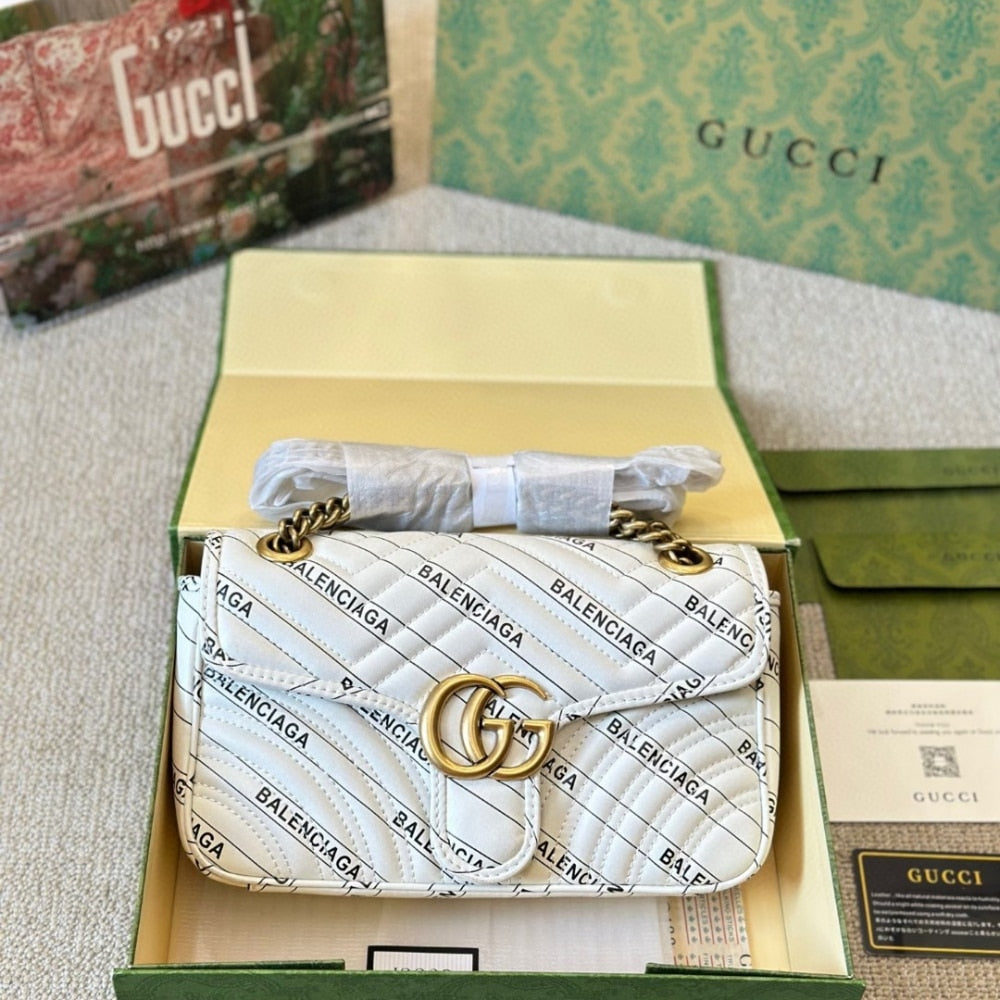 GG X BALENCIAGA THE HACKER PROJECT SMALL GG MARMONT BAG WHITE 26CM