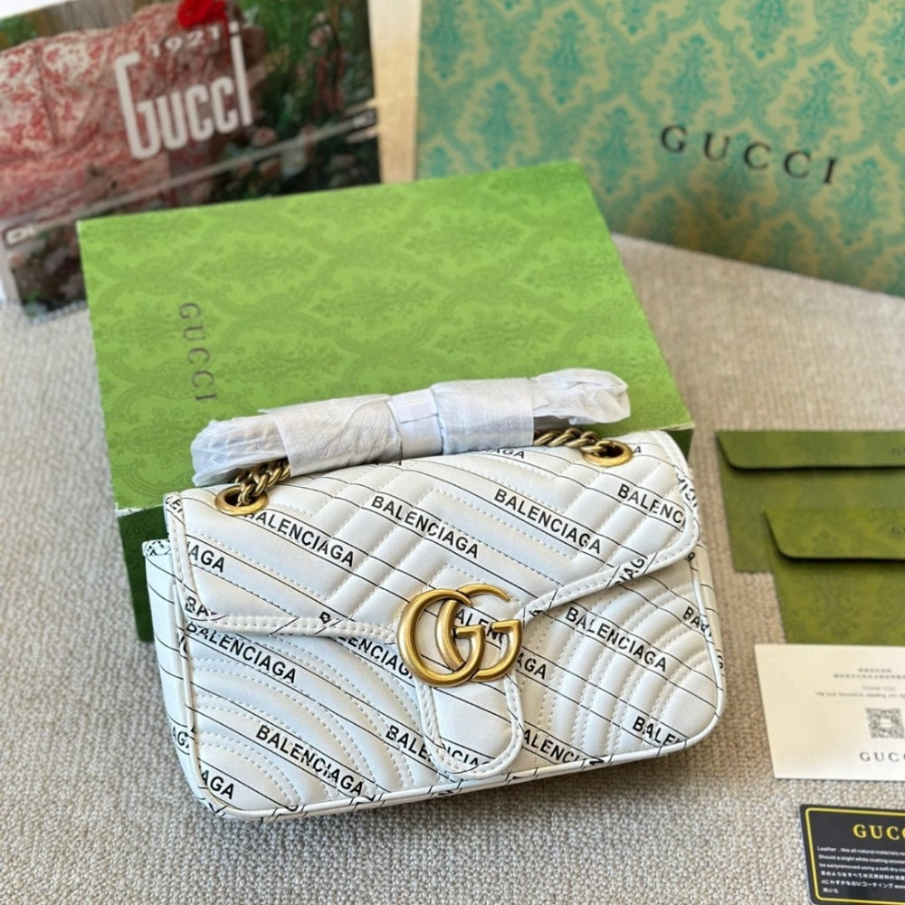 GG X BALENCIAGA THE HACKER PROJECT SMALL GG MARMONT BAG WHITE 26CM