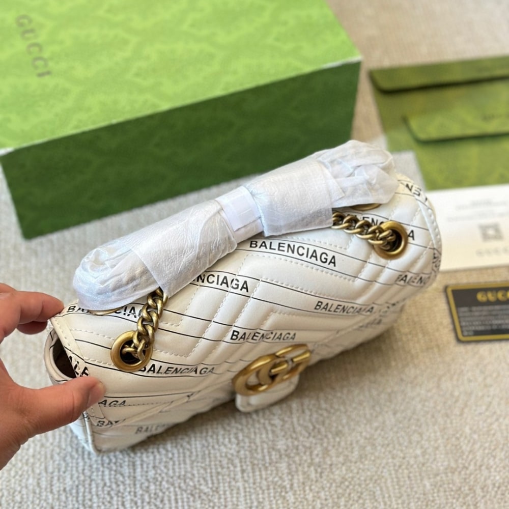 GG X BALENCIAGA THE HACKER PROJECT SMALL GG MARMONT BAG WHITE 26CM
