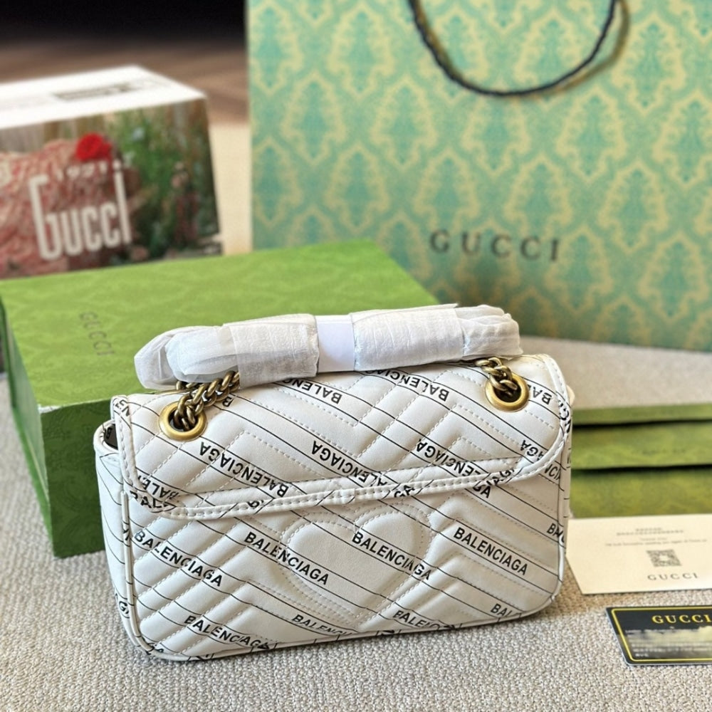 GG X BALENCIAGA THE HACKER PROJECT SMALL GG MARMONT BAG WHITE 26CM