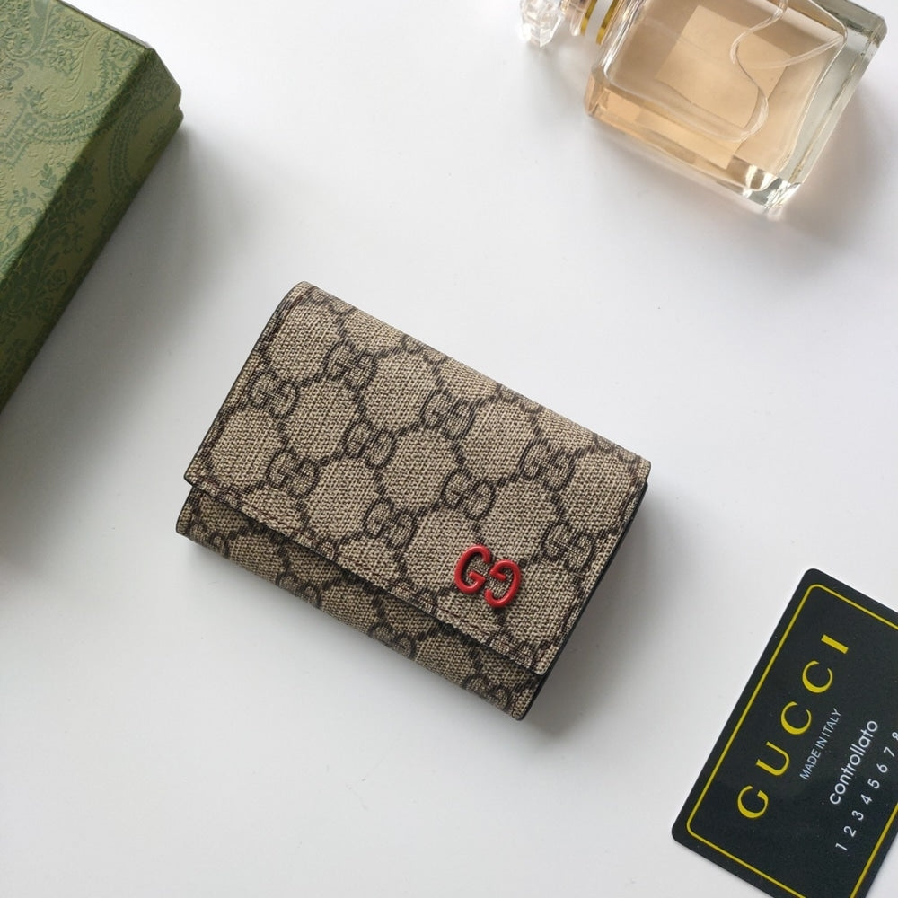 GG IVORY INTERIOR GG TRI FOLD WALLET BEIGE AND EBONY 10CM