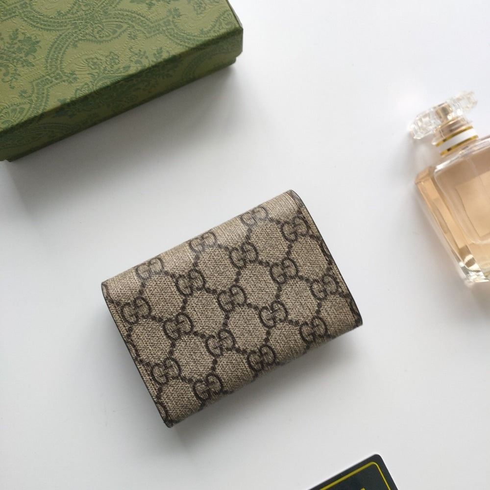 GG IVORY INTERIOR GG TRI FOLD WALLET BEIGE AND EBONY 10CM