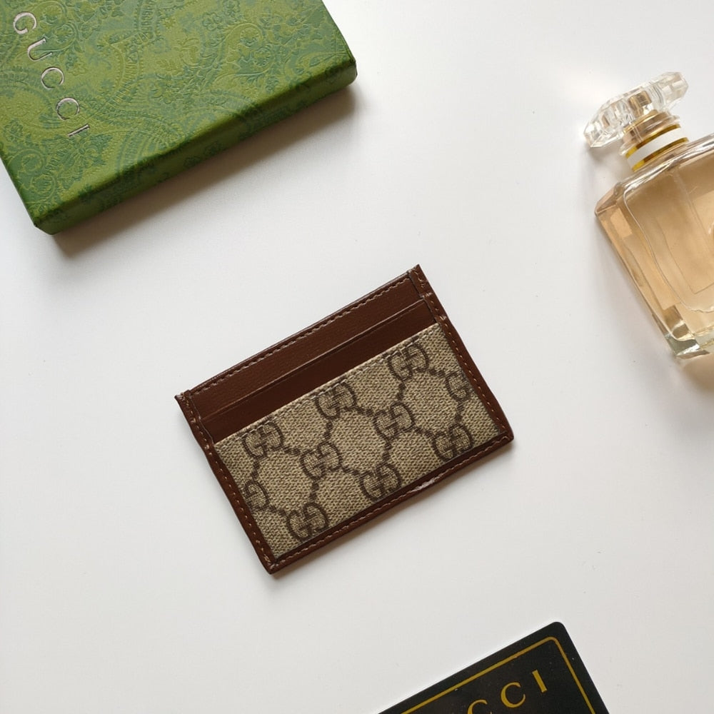 GG INTERLOCKING G SLIM CARDHOLDER BROWN 10CM