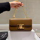 CELINE CHAIN TRIOMPHE IN SHINY CALFSKIN SHOULDER BAG SILVER GOLDEN BROWN 20CM