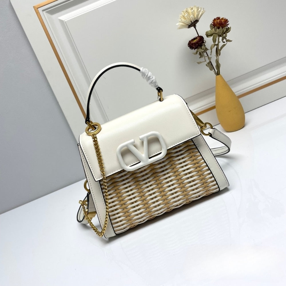 VO GARAVANI SMALL VSLING WICKER HANDBAG WHITE 22CM