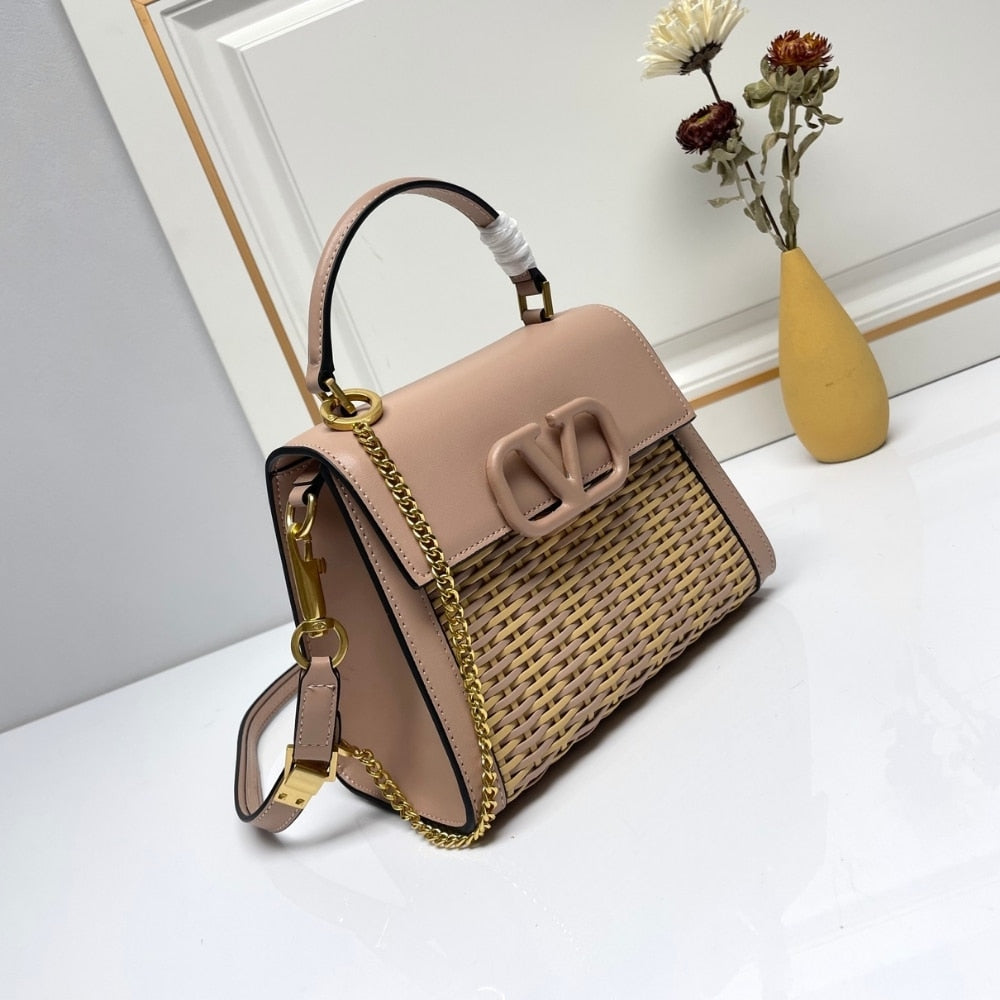 VO GARAVANI SMALL VSLING WICKER HANDBAG PINK 22CM