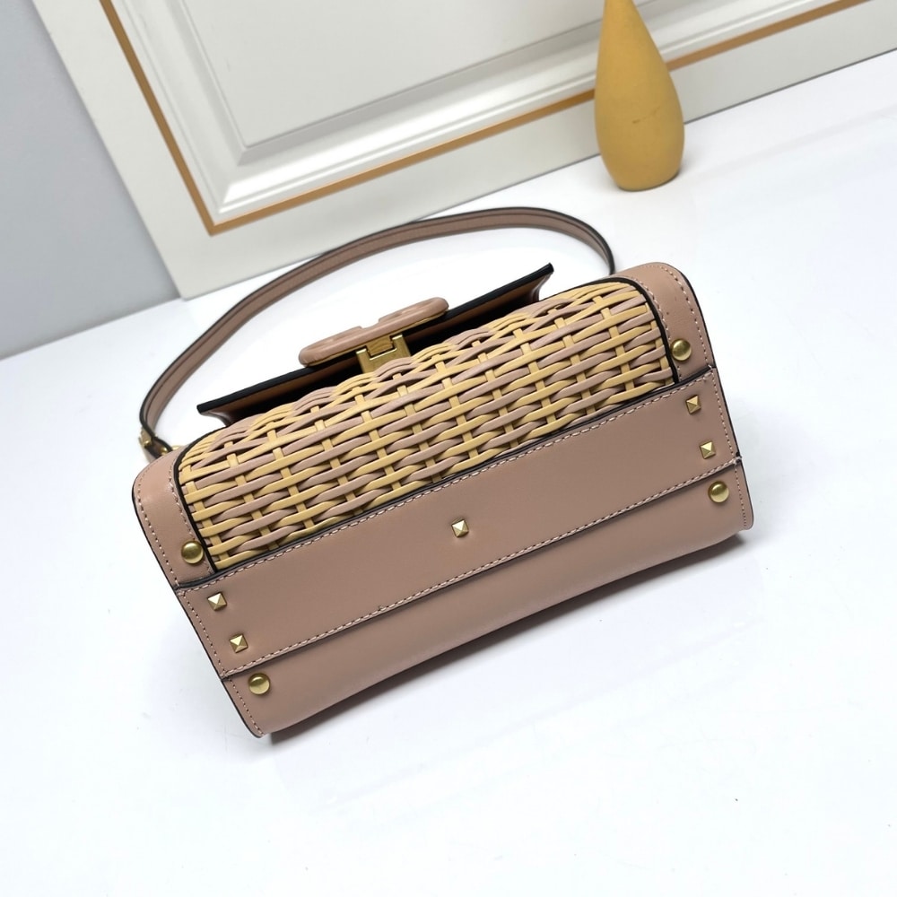 VO GARAVANI SMALL VSLING WICKER HANDBAG PINK 22CM