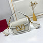 VO GARAVANI ALLTIME VLOGO WOVEN LEATHER SHOULDER BAG WHITE 22CM