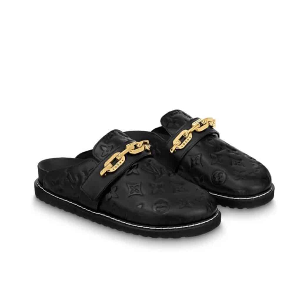 LV COSY FLAT COMFORT CLOG MONOGRAM EMBOSSED BLACK