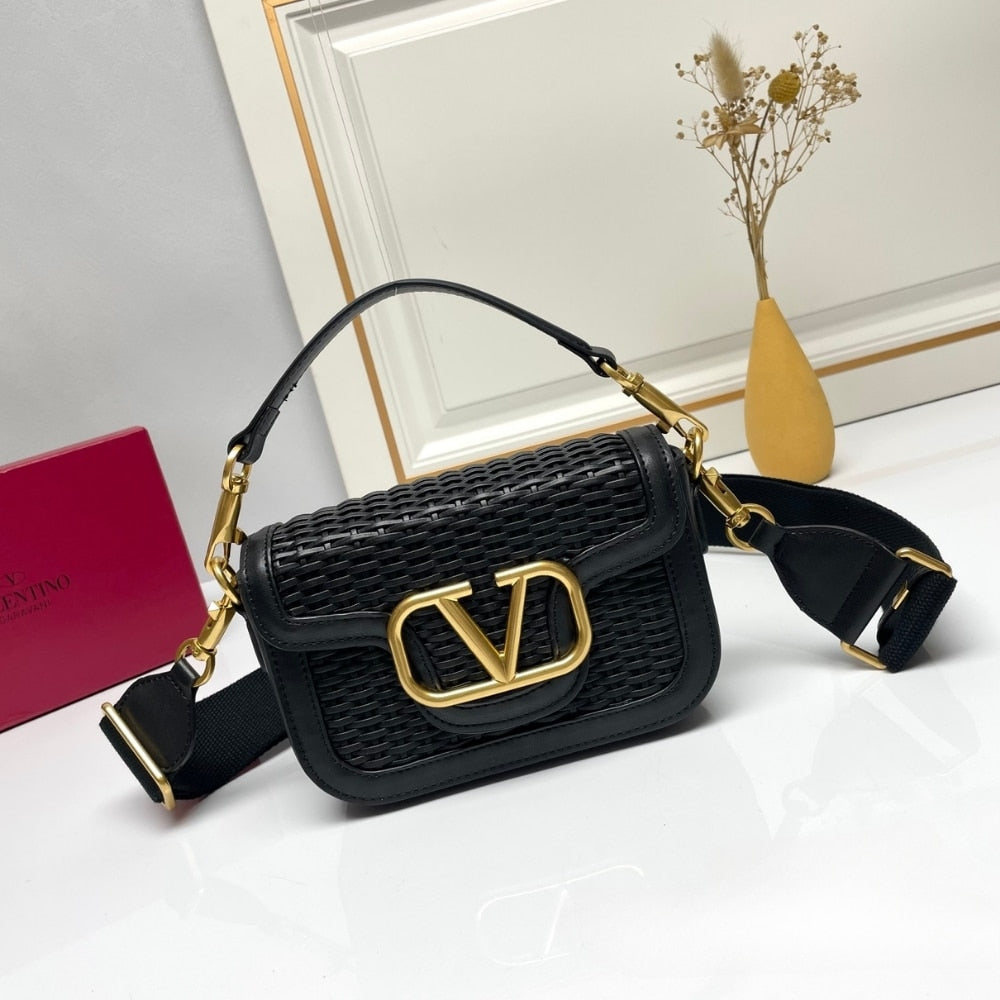 VO GARAVANI ALLTIME WOVEN LEATHER SHOULDER BAG BLACK 22CM
