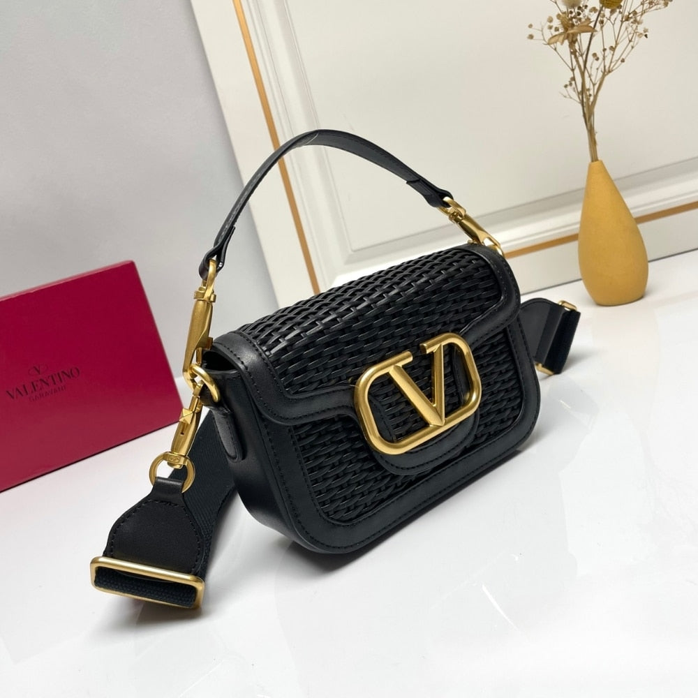 VO GARAVANI ALLTIME WOVEN LEATHER SHOULDER BAG BLACK 22CM