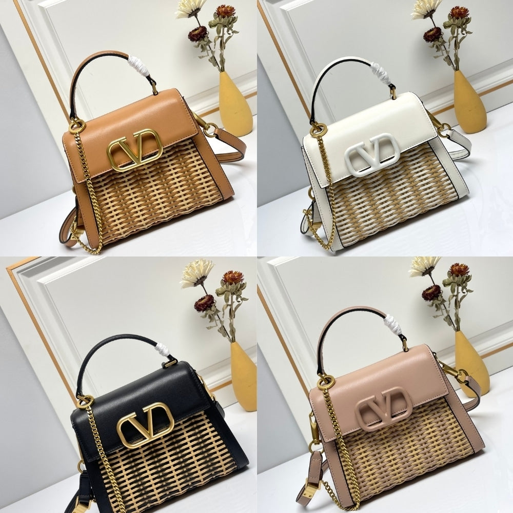 VO GARAVANI SMALL VSLING WICKER HANDBAG WHITE 22CM
