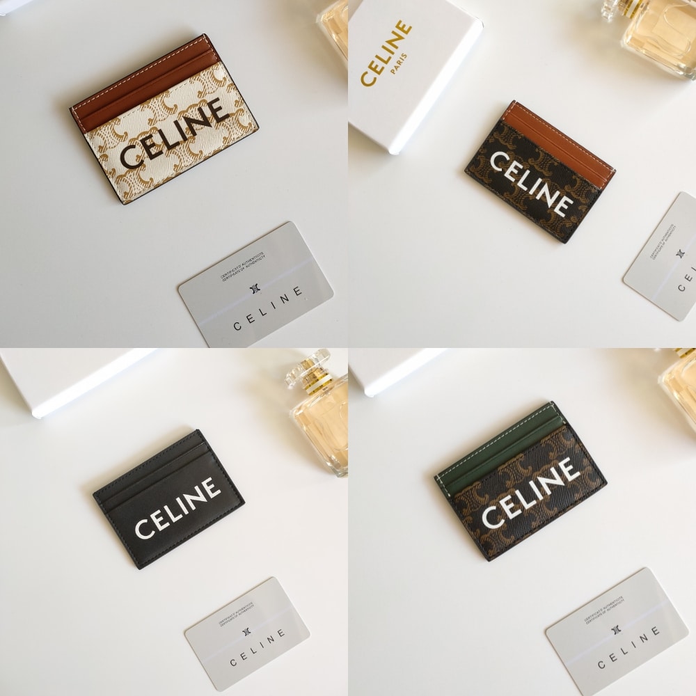 CELINE CARD HOLDER IN TRIOMPHE CANVAS WITH CELINE PRINT GREEN 10CM