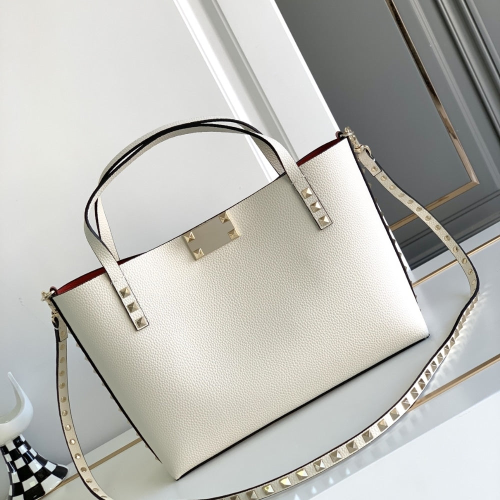 VO GARAVANI ROCKSTUD SMALL TOTE BAG WHITE 28CM