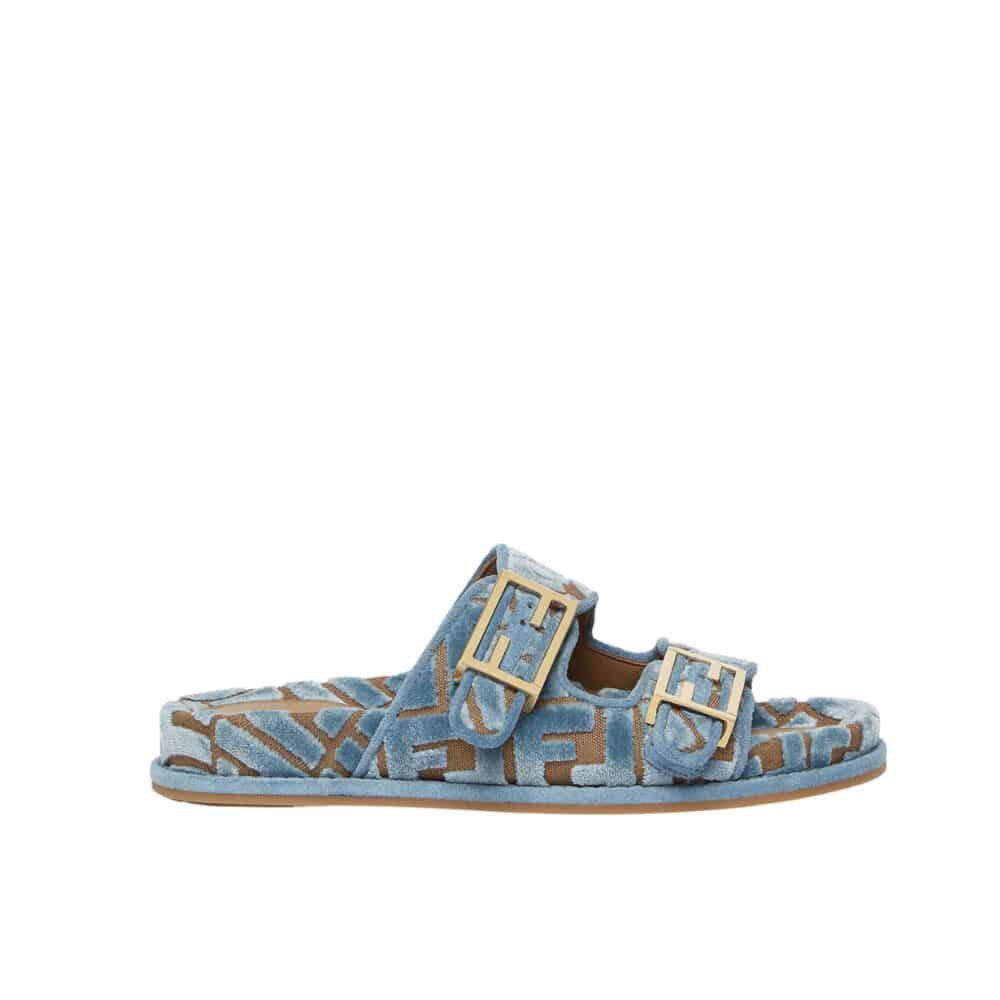 FD FEEL  FF JACQUARD VELVET SLIDES LIGHT BLUE  8X8326AOTMF1R88