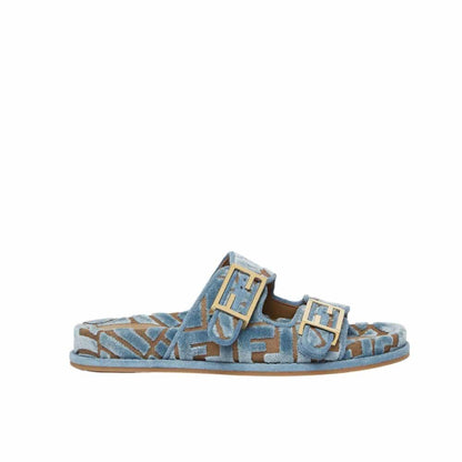 FD FEEL  FF JACQUARD VELVET SLIDES LIGHT BLUE  8X8326AOTMF1R88