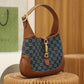 GG 637092 subaxillary bag Leather brown blue canvas