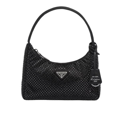 PR RE EDITION SATIN MINI BAG WITH CRYSTALS BLACK 21CM 1BC515 2AWL F0002 V OOO
