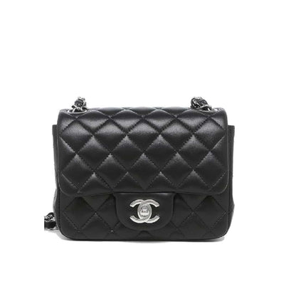 CC MINI FLAP BAG LAMBSKIN BLACK 20CM
