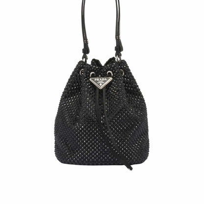 PR SATIN MINI BAG WITH CRYSTALS BLACK 15CM