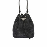 PR SATIN MINI BAG WITH CRYSTALS BLACK 15CM