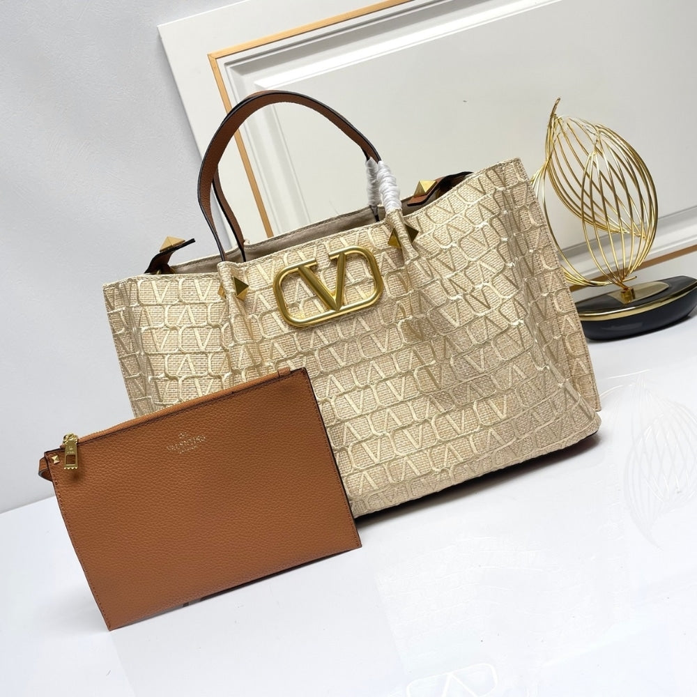 VO GARAVANI VLOGO EMBROIDERED RAFFIA TOTE BEIGE 35CM