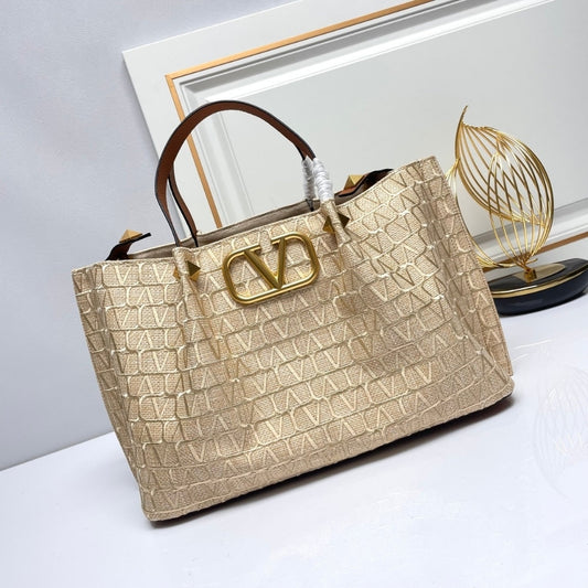 VO GARAVANI VLOGO EMBROIDERED RAFFIA TOTE BEIGE 35CM